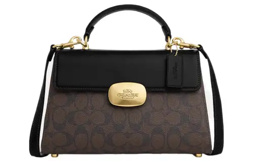 COACH Eliza Canvas With Leather Kelly Bag, Shoulder Bag, Crossbody Bag, Handbag Large Women's Brown Black