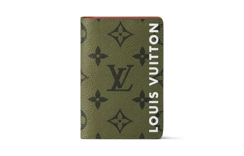LOUIS VUITTON Pocket Organizer Khaki Green/Vermillion Red