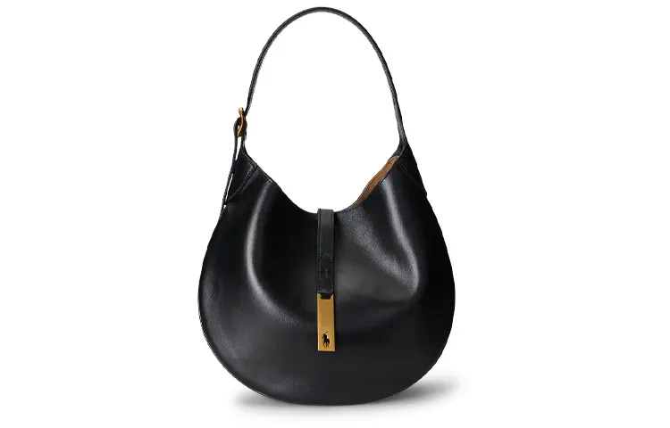 Polo Ralph Lauren Polo ID Leather Handbag, Shoulder Bag Medium Women's Black