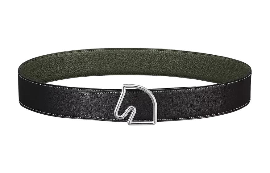 HERMES Tete De Cheval Calfskin Leather Belts Men's Width 3.8cm