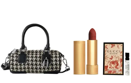 GUCCI Gucci, lipstick, lip gloss, makeup primer, set, matte perfume for professional use, bag, natural and permanent formula, sample