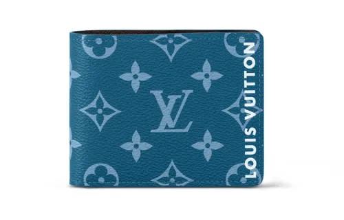 LOUIS VUITTON Slender Coated Canvas With Cow Leather Trim Wallet Regular Men's Blue