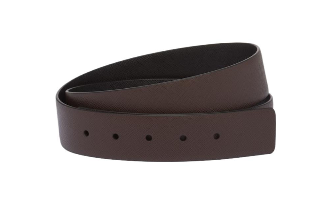 PRADA Solid Color Smooth Buckle Leather Belts Men's Brown Width 3.5CM
