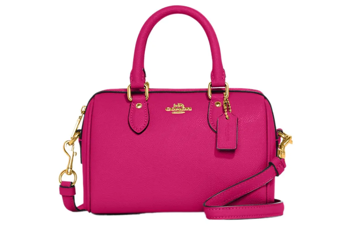 COACH Rowan Cross Grain Leather Boston Bag, Shoulder Bag, Crossbody Bag, Handbag Small Women's Cherry Red
