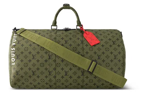 LOUIS VUITTON Keepall Bandouliere 55 Khaki Green/Vermillion Red