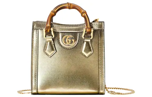 GUCCI Diana Leather Shoulder Bag, Crossbody Bag, Handbag Mini Women's Gold