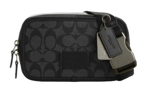 COACH Coated Canvas With Leather One Shoulder Crossbody Fanny Pack Small Men's Black