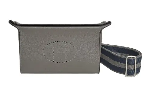 HERMES Videpoches Silver Tone Buckle Cow Leather With Canvas Videpoches Bag, Fanny Pack, Shoulder Bag, Crossbody Bag