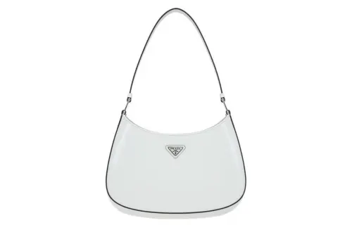 PRADA Cleo Leather Handbag, Shoulder Bag Women's White