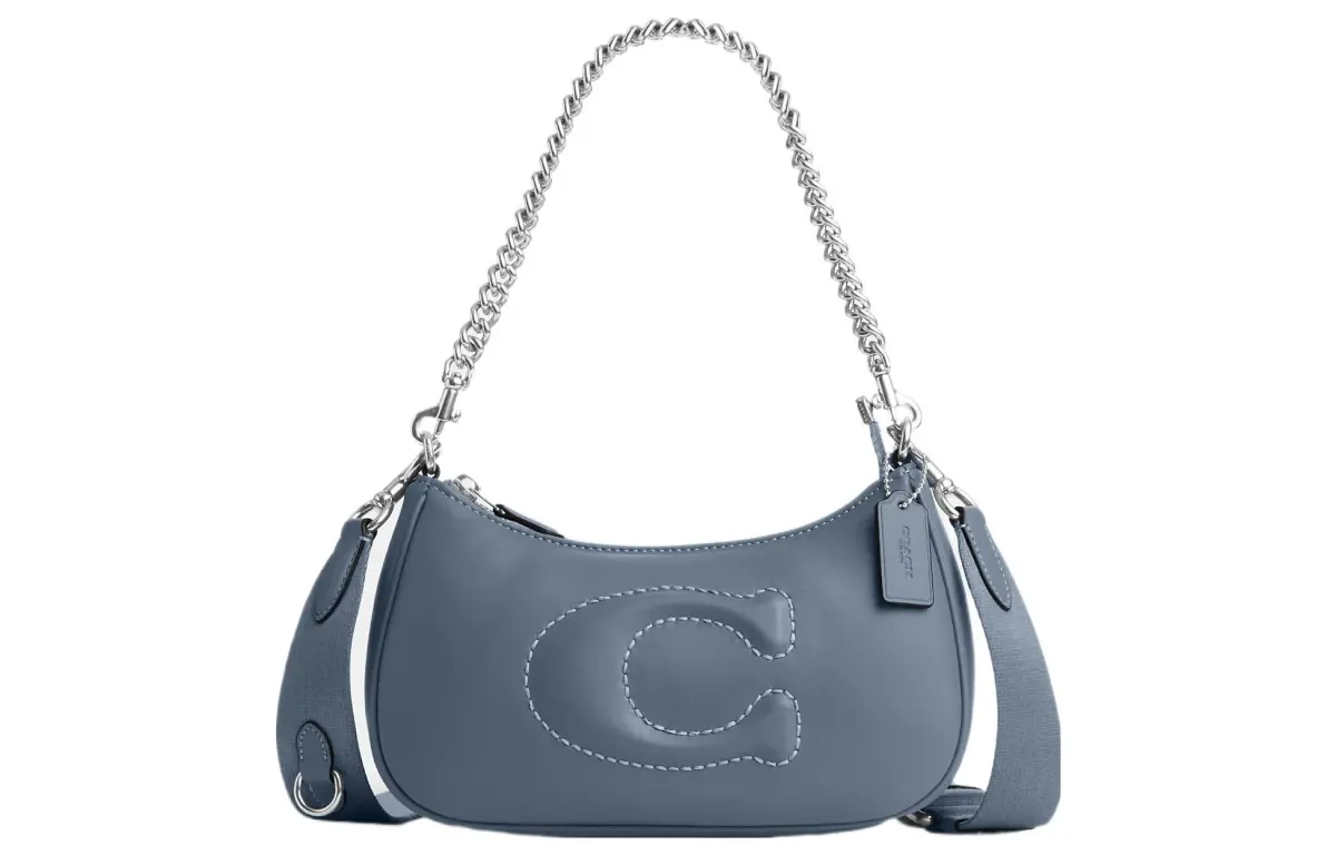 COACH Teri Leather Shoulder Bag, Handbag, Shoulder Bag Medium Women's Blue