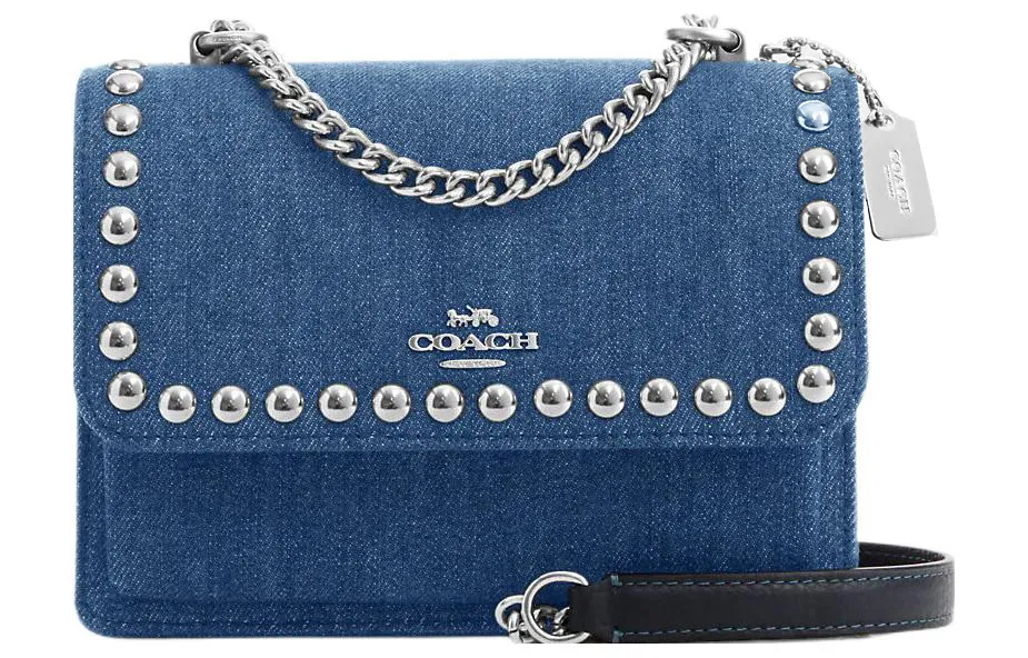 COACH Klare Denim, Leather Shoulder Bag, Crossbody Bag Small Women's Blue