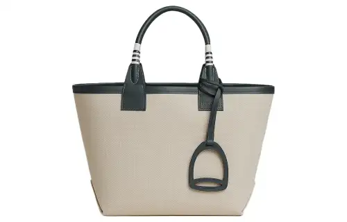 HERMES Steeple Canvas With Swift Leather Canvas Bag, Handbag Women's Concrete Gray & Rousseau Green