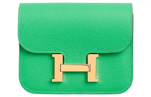 HERMES Constance Slim Gold tone Lock Evercolor Calfskin Card Holder, Wallet Fanny Pack Women's Green