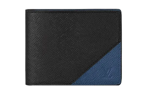 LOUIS VUITTON Multiple Cow Leather Wallet Regular Men's Black/Blue