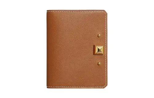 HERMES Chamkila Goat Skin Card Holder Regular Women's 37 Gold