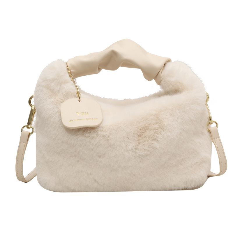 NOMK Plush Crossbody Bag, Shoulder Bag, Tote, Commuter Bag, Handbag, Small Bag, Bag Women's Ecru/Khaki