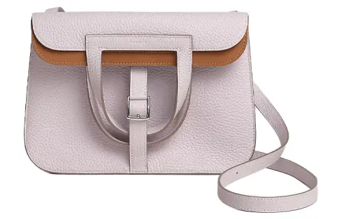 HERMES Halzan Clemence Bullock Leather Handbag, Shoulder Bag, Crossbody Bag Women's Pink Brown