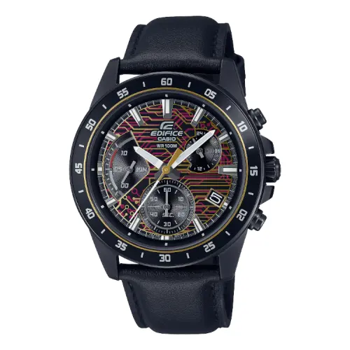 CASIO EDIFICE Quartz Movement Genuine Leather Strap Watch Men's Watches Black Dial
