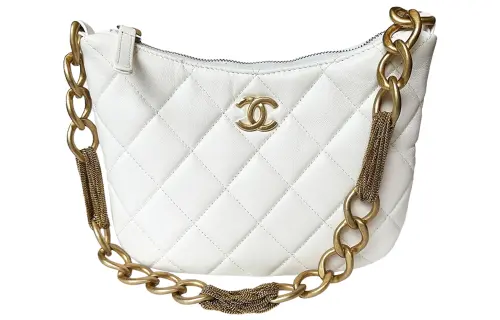 CHANEL Sheepskin Hobo Shoulder Bag Women's White