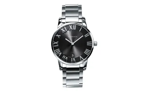 TIFFANY & CO. Atlas® Wrist Watches Quartz Movement Stainless Steel Strap Black Dial Men's Watches