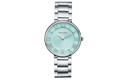 TIFFANY & CO. Atlas® Wrist Watches Quartz Movement Stainless Steel Strap 34mm Blue Dial Women's Watch