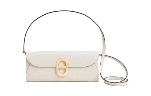 HERMES Maillon To Go Gold tone Lock Epsom Calfskin Pig Nose Wallet Bag Women's M4 Gris Pale Light Gray