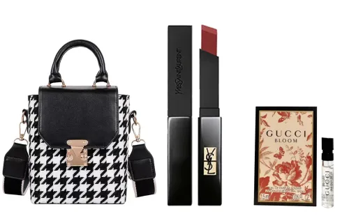 YSL, bar, lipstick, lip gloss, makeup primer, set, matte perfume for professional use, bag, square tube, natural and permanent formula, sample
