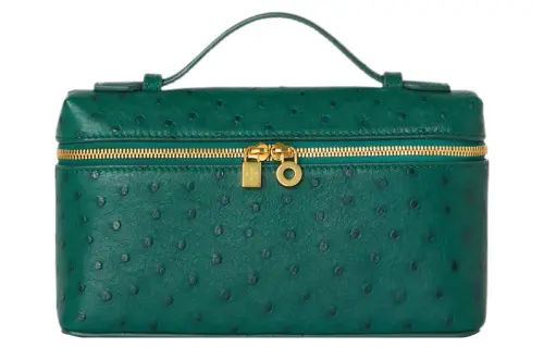 Loro Piana ExtraPocket Ostrich Leather Box Bag, Handbag, Shoulder Bag, Crossbody Bag Regular Women's Green