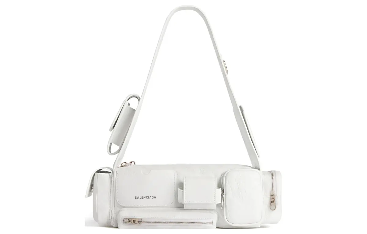 Balenciaga Superbusy Lambskin Handbag, Shoulder Bag Mini Women's White