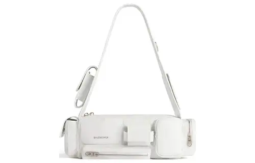 Balenciaga Superbusy Lambskin Handbag, Shoulder Bag Mini Women's White