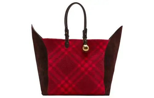 Burberry Calfskin Suede Leather Tote Bag, Shopping Bag, Handbag Large Women's Raspberry Red