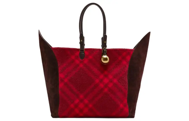 Burberry Calfskin Suede Leather Tote Bag, Shopping Bag, Handbag Large Women's Raspberry Red