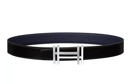 HERMES H Au Carre Palladium, Calfskin Leather Belts Men's Width 3.2cm