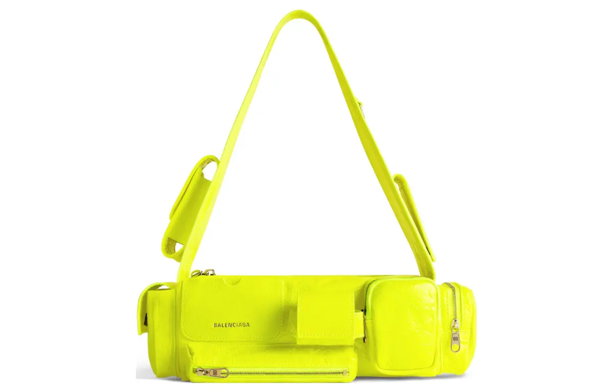 Balenciaga Superbusy Fine Grained Sheepskin Handbag, Shoulder Bag Women's Neon Yellow