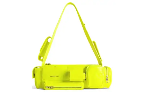 Balenciaga Superbusy Fine Grained Sheepskin Handbag, Shoulder Bag Women's Neon Yellow