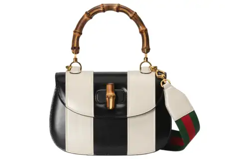 GUCCI Bamboo 1947 Leather Shoulder Bag, Crossbody Bag, Handbag Medium Women's Black/White