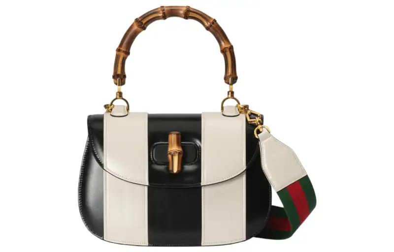 GUCCI Bamboo 1947 Leather Shoulder Bag, Crossbody Bag, Handbag Medium Women's Black/White