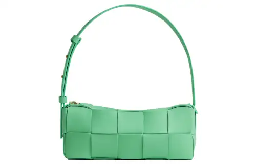 Bottega Veneta Brick Casstte Sheepskin Handbag, Shoulder Bag Small Women's Siren Green