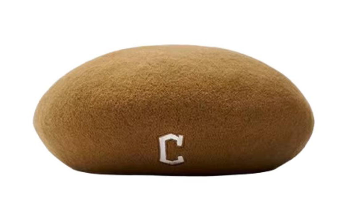 MLB Brown beret with letters, letter C, with embroidery, women's style
