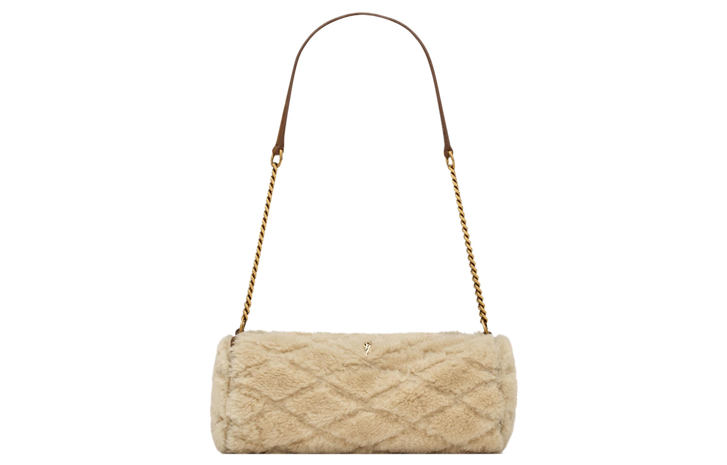 SAINT LAURENT Sade Shearling Cylinder Bag, Shoulder Bag, Handbag, Shoulder Bag Women's Natural Beige