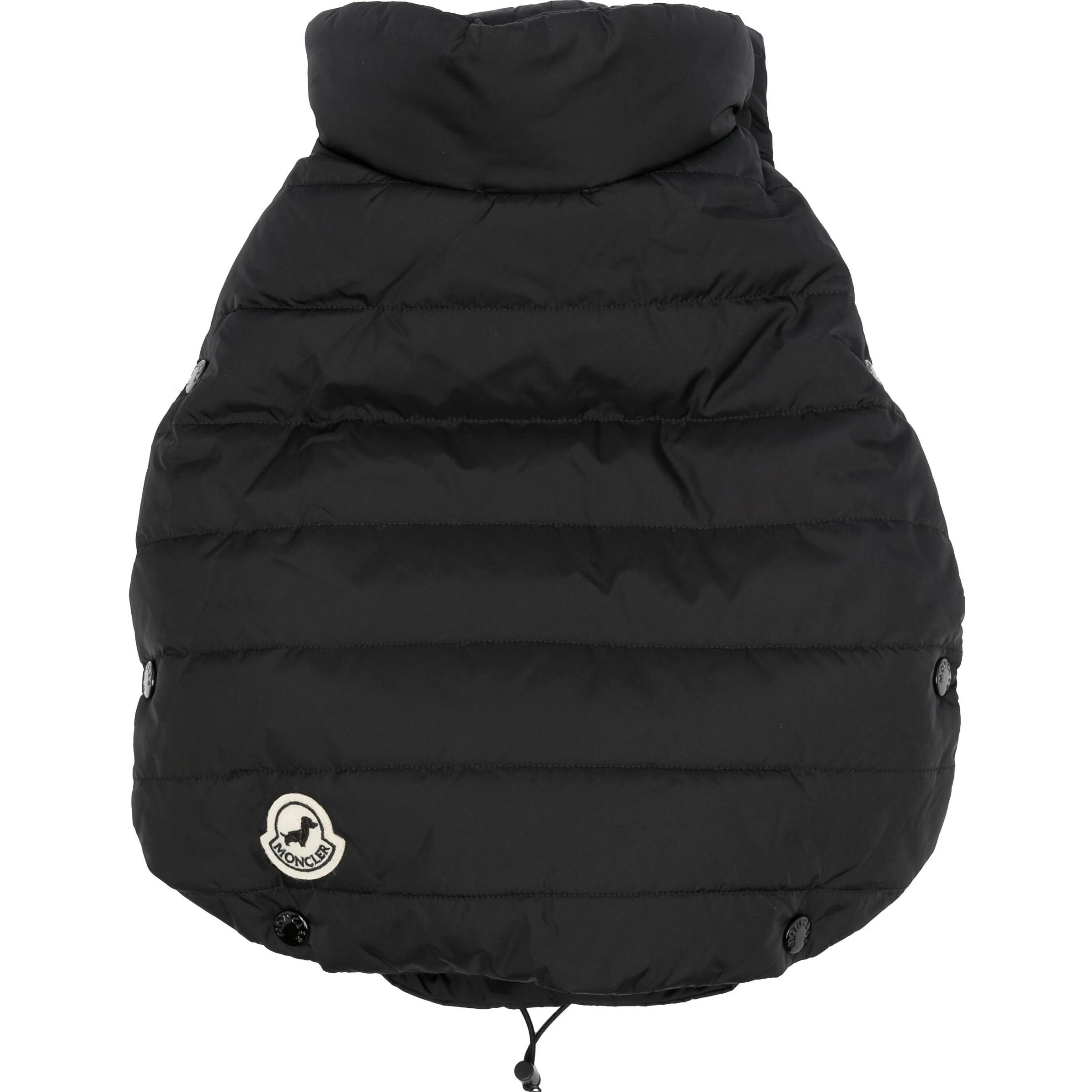 Moncler X Poldo collaboration Padded design Logo applique on the front Drawstring hood Snap-button sleeveless pet apparel