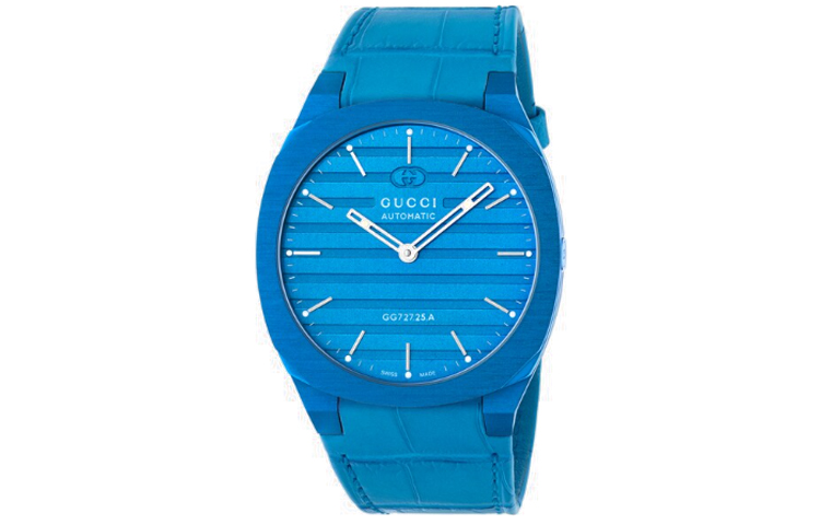 GUCCI 25H Collection Wrist Watches Automatic Mechanical Movement Crocodile Leather Strap 40mm Blue Dial Men's Watches