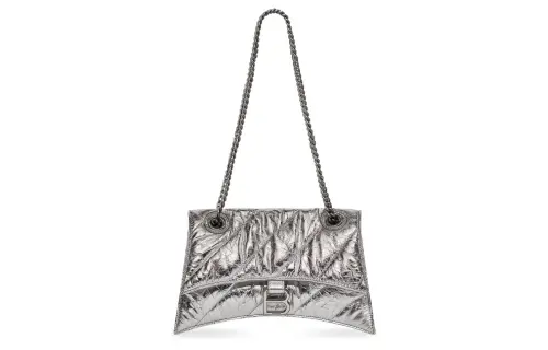 Balenciaga Crush Paper Calfskin Handbag, Shoulder Bag Women's Silver