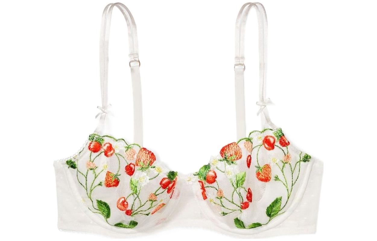 Victoria's Secret /Victoria's Secret Deram Angels Series Flower Appliqué Embroidery Mesh Splicing Unpadded Bra Coconut White