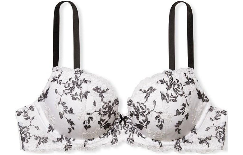 Victoria's Secret /Victoria's Secret Deram Angels Collection Floral Embroidered Lace Trim Thin Padded Bra White Black Floral Print