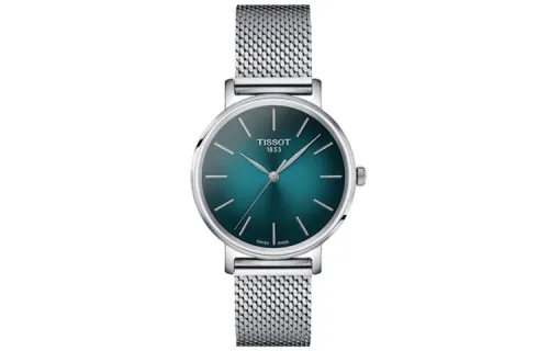 TISSOT Meishi Collection Quartz Movement 30m Waterproof Women's Watch 34mm Blue Dial Stainless Steel Case