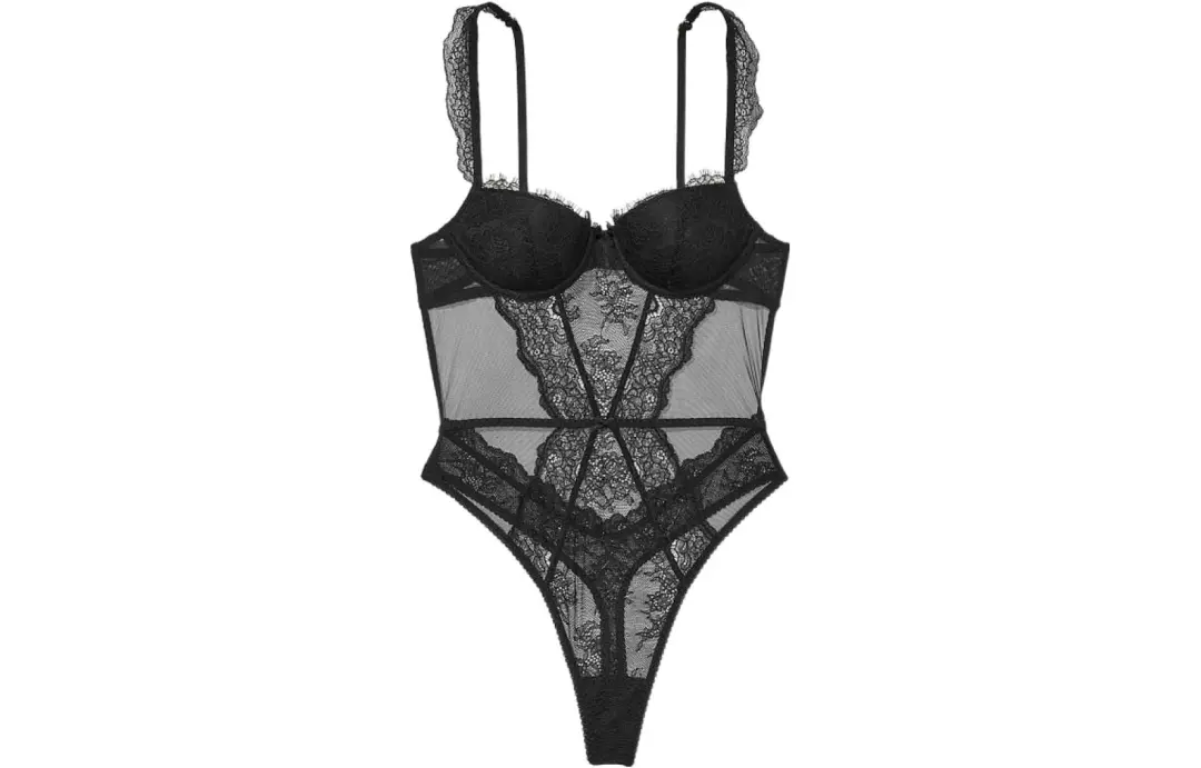 Victoria's Secret VERY SEXY Lightly Lined Demi Lace Teddy Jumpsuit Women's Black