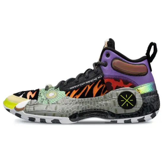 LINING WOW 10 Basketball Shoes Men Mid-Top Black Purple/Blue