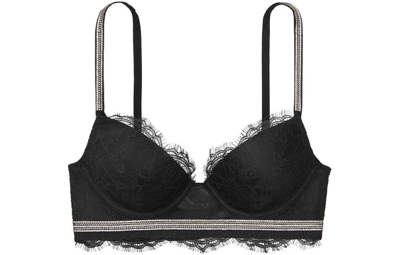 Victoria's Secret /Victoria's Secret Very Sexy Series Lace Mesh Shiny Straps Thin 3/4 Cup Bra Women's Black
