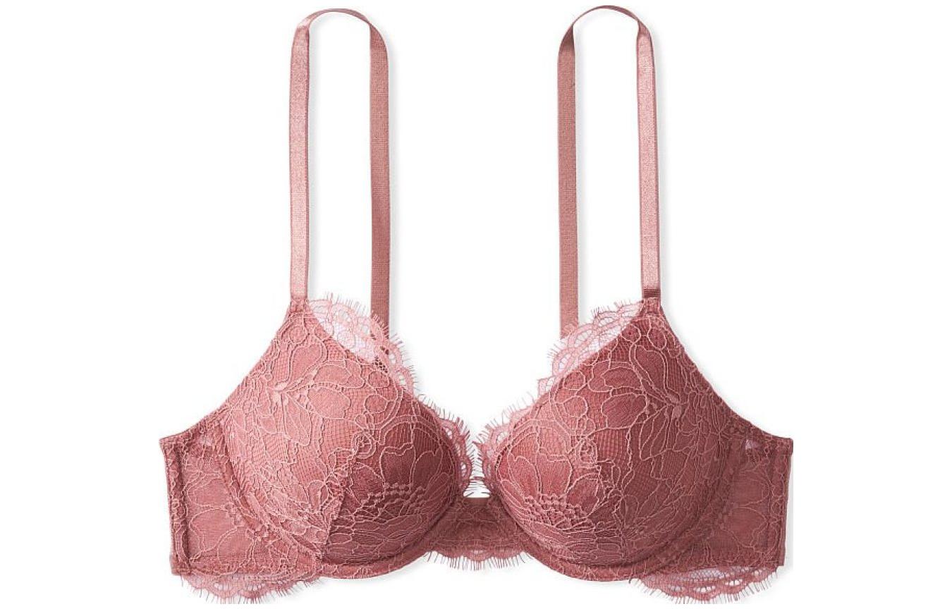 Victoria's Secret /Victoria's Secret Very Sexy Series Floral Lace 3/4 Cup Deep V Push-Up Padded Bra Women's Retro Rose Color